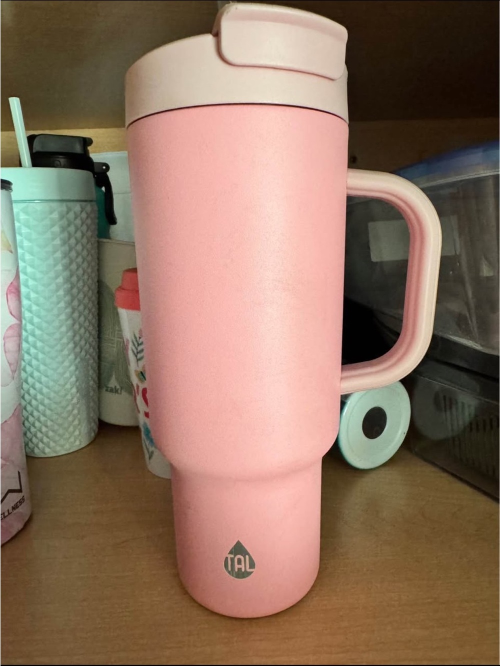 Pink Insulated Travel Mug with Handle - Double Wall Thermal Cup